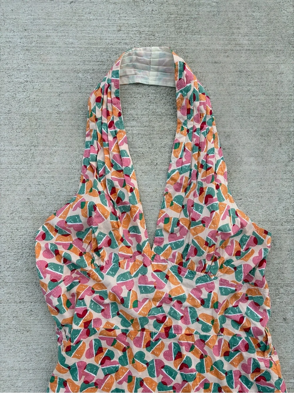 Lili Sidonio Halter Mini Dress Small Retro Abstract Print Euro Summer Cotton